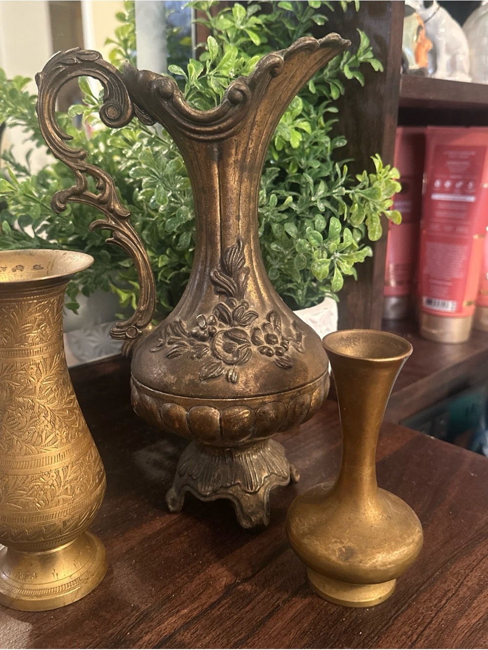Brass Antique-Style Ornate Pitcher Vase - made in Italy